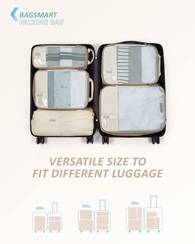 BAGSMART 6 Set /4 Set/2 Set Compression Packing Cubes for Travel, Lightweight Luggage Organizer Bags, Durable Space Saver Bag