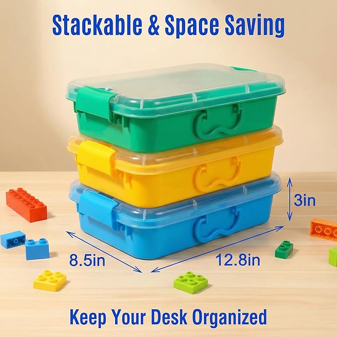 Carolart 3 Pack,Empty Sensory Bin,13.5 Inch Storage Container,Portable Plastic Storage Bins, Stackable Play Tray for toys,art