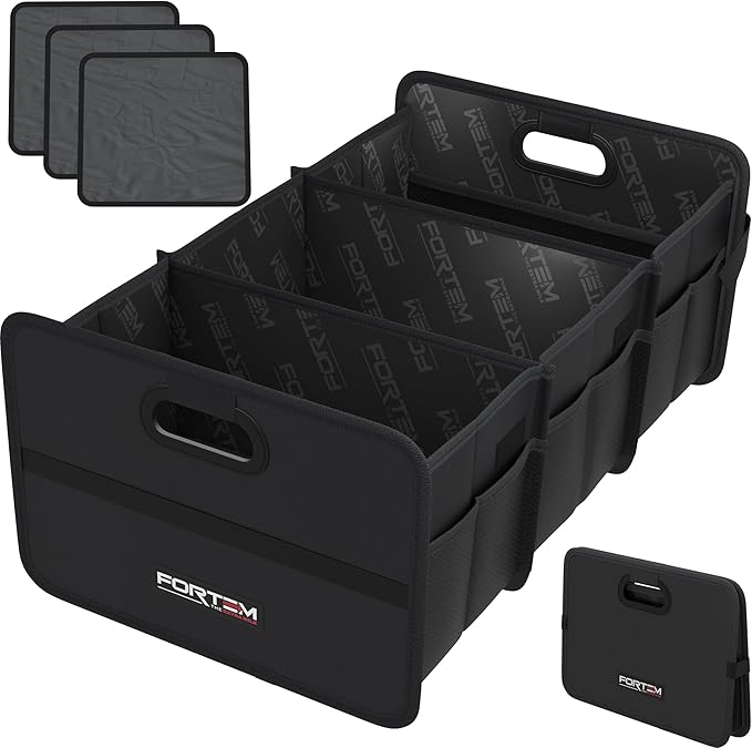 FORTEM Car Trunk Organizer, Collapsible Two Compartment Organizer, Foldable SUV & Truck Storage for Car Accessories for