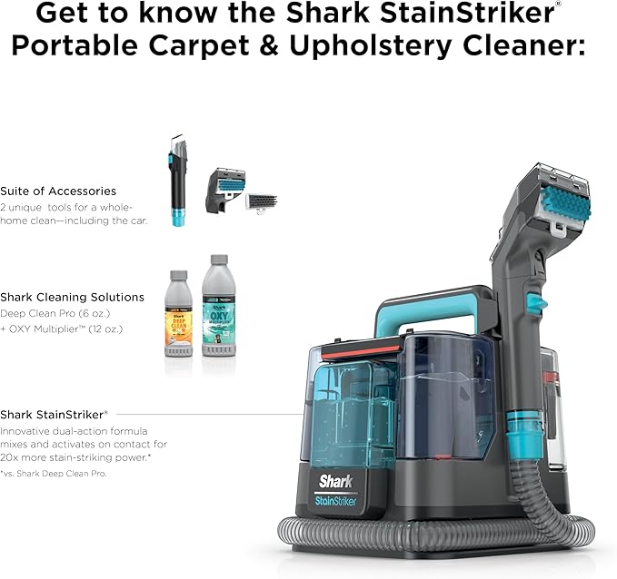 Shark StainStriker Portable Carpet & Upholstery Cleaner w/on board self cleaning - Spot, Stain, & Odor Eliminator, Includes 2