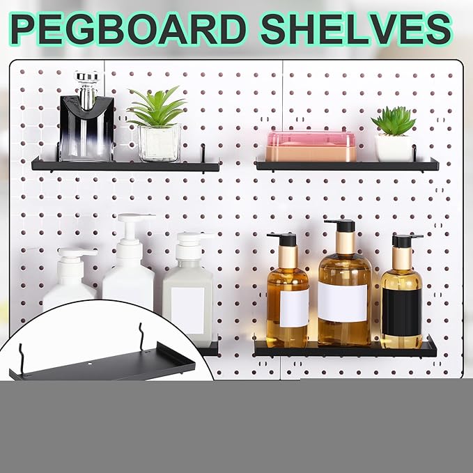 Lineshading 4 Pcs Pegboard Shelves, 14 x 6 Inch Metal Shelf Brackets Pegboard Tray Accessories Wall Organizer for Craft Room 