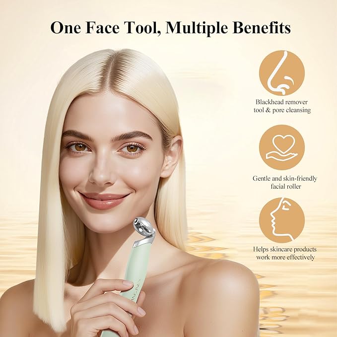 3-in-1 Ice Roller for Face & Eyes – Cooling Facial Roller, Pore Cleansing Tool with 2 Silicone Brushes, Stainless Steel Roller for Puffiness & Pores (Green)