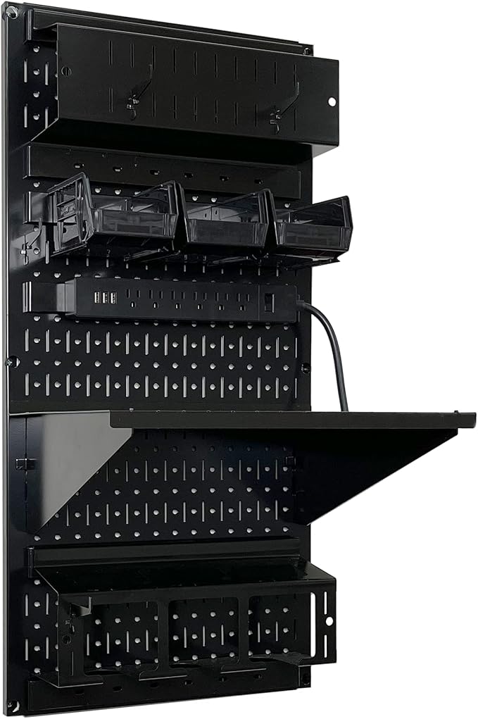 Wall Control Power Tool Storage Organizer Kit Cordless Drill Holder Charging Station Rack 16” x 32” Metal Pegboard Organizati