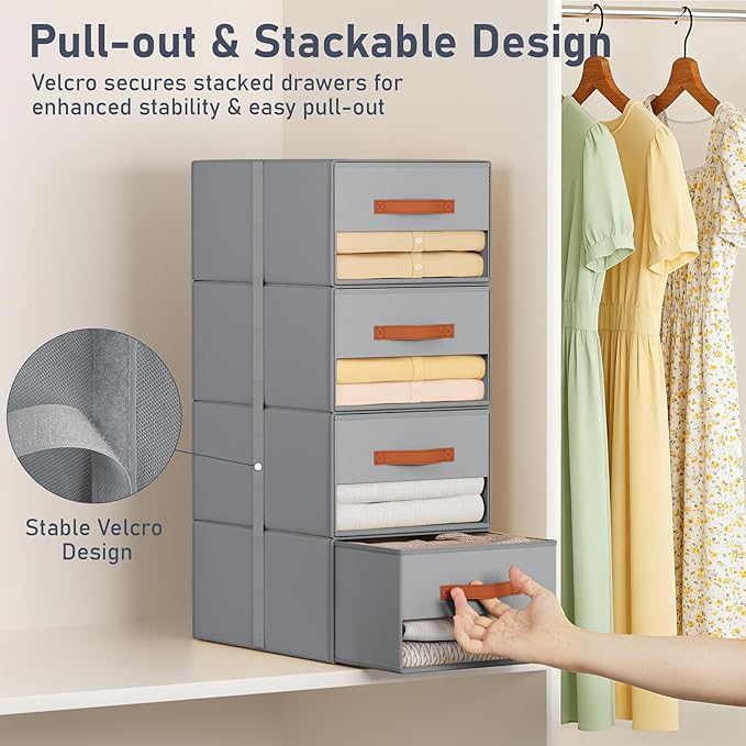 DIMJ Closet Organizers and Storage - Fabric Storage Bins with Drawers for Closet Clothes Organizers with Clear Window, Stacka