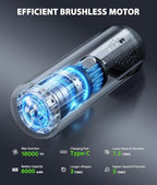 Car Vacuum Portable Cordless Handheld Vacuum Cleaner 4-in-1 Mini Cordless Vacuum with 2 Suction Modes and 16800pa Suction Pow