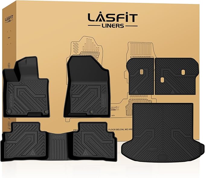 LASFIT Floor & Cargo & Seatback Mats for Kia Sportage 2026 2025 2024 2023 (Only Fit Gas), All Weather TPE Car Mats Custom Fit Kia Sportage 2023-2026 Floor Liners & Trunk Mat with Backrest, Black