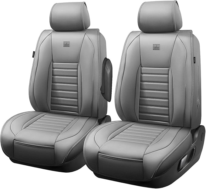 CAR PASS Nappa Leather Car Seat Covers Front Seats, Luxury Seat Protector for Cars, Waterproof Anti-Slip Seat Cushion Airbag 