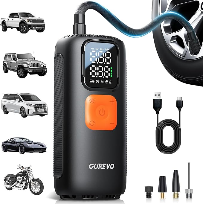Tire Inflator Portable Air Compressor, 22 Cylinder & 6X Faster Inflation, 160 PSI Tire Pump with Digital Pressure Gauge, Auto Shut-Off, Air Pump for Car, Truck, Motorcycle, Bicycle, Ball