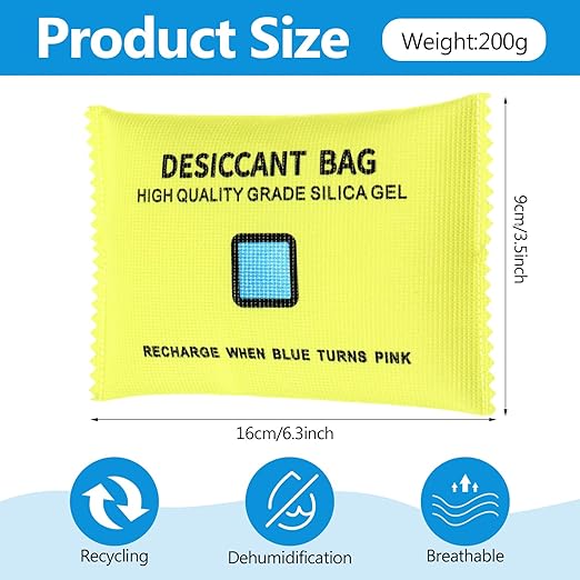 10 Packs 200g Rechargeable Silica Gel Desiccant Moisture Absorbing Bag for Storage Bin Indicating Silica Gel Desiccant