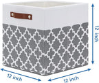 Temary 12x12x12 Fabric Storage Bins 4 Pack with Leather Handle, Foldable Cubes Storage Box Baskets for Closet, Shelf (White&L