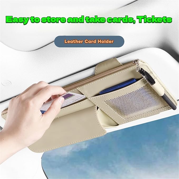 Car Visor Organizer, Multi-Pocket Sunvisor Storage with Sunglass Holder, Document Holder and Visor Card Clip, Fit for AUTO SUV & Truck, Leather Car Accessories Interior (Grey)