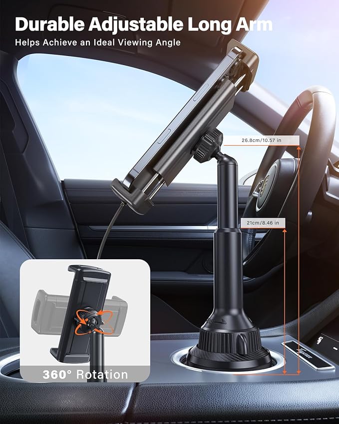 APPS2Car Tablet Holder for Car, Cup Holder Tablet Mount for Truck, Height Adjustable iPad Car Holder with 9.9" Wide Clamp for 4.7-13" iPad Pro Air Mini, Galaxy Tab, iPhone, Cell Phone