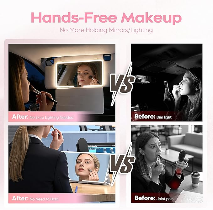 78 Smart LED Light Makeup Mirror Vanity for Car Sun Visor - Anti-reflective Rechargeable Dimmable - 3 Light Modes Sun Visor Mirror with Cover for Gift Women Girl Work Travel Trip Outdoor Dressing