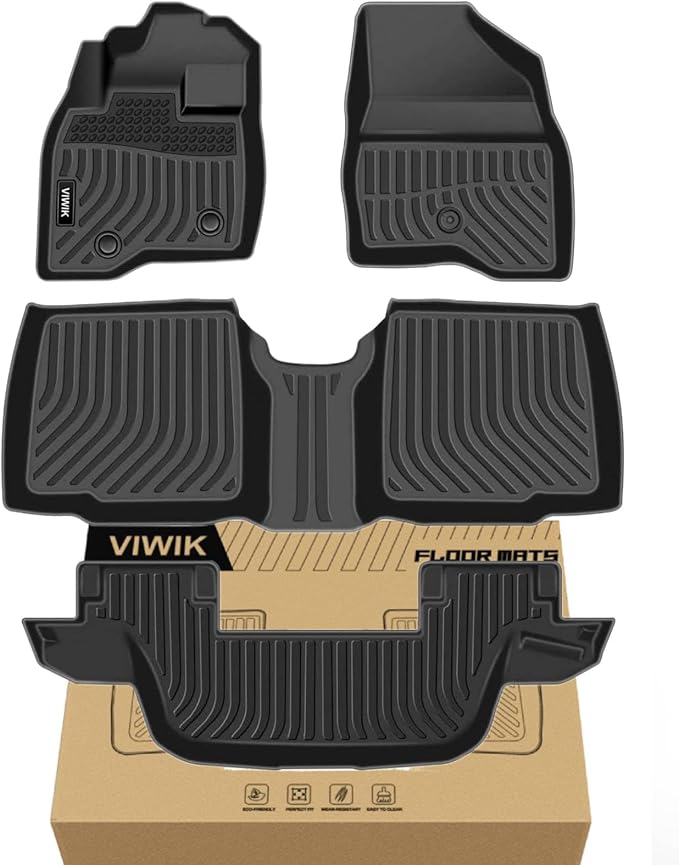 VIWIK Custom Fit Floor Mats for Ford Explorer 7 Seat 2015-2019 | 3D Scanning Design, All Weather Protection, Non Slip, Waterproof & Durable TPE Material