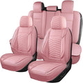 Nappa Leather Car Seat Covers Full Set, Pink Car seat Protector 5 Seats, Waterproof Car Seat Cushion, Universal Automotive Se