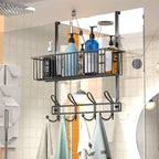 Kaiferty Over The Door Hooks Organizer,Door Hanger Door Storage with Basket,Over The Door Towel Rack Coat Hooks with 12 Hooks