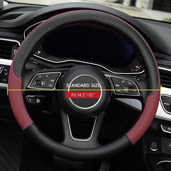 LABBYWAY Steering Wheel Cover, Universal Fit 15 Inch Microfiber Leather Car Wheel Protector, Anti-Slip, Claret