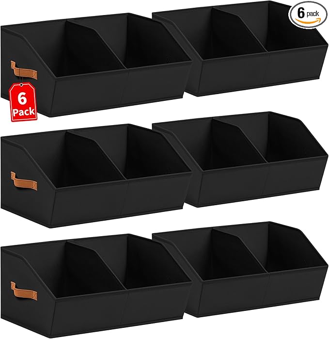 Homsorout Closet Organizers and Storage Bins - 6 Pack Collapsible Divided Trapezoidal Cube Storage Bins Baskets with Orange H