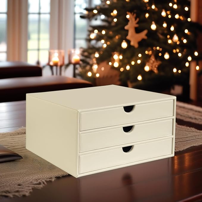 UnionBasic Document Organizer, 3-Drawer File Cabinet Document Storage Box, Office Desktop Filing Organizer, Seashell