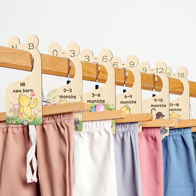 Winnie Wooden Baby Closet Dividers 8 Pcs Double-Sided, Baby Size Closet Dividers, Winnie Baby Stuff Winnie Nursery Decor Baby