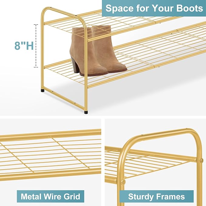 AOODA Long 2 Tier Shoe Rack for Closet Metal Wide Stackable Shoe Storage Organizer for Entryway, Bedroom, Floor, 18-Pairs Low