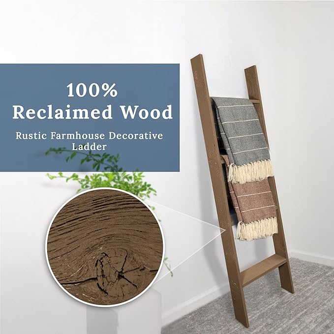 BARNWOODUSA Throw Blanket Ladder – Fully Assembled Reclaimed Wood – Rustic Decorative Ladder for Towels, Quilts, & More – Per