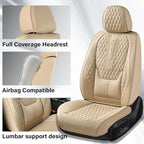Coverado Car Seat Covers Full Set, Nappa Leather Seat Covers for Car, Waterproof Car Seat Protector with Lumbar Support, Auto