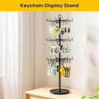 ORLESS 3 Tier Rotating Jewelry Display Stand, Keychain Display Stand with 36 Hooks, Black Metal Retail Display Spinning Holde