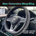 PINCTROT D Shaped Bling Comfy Steering Wheel Cover with Jumbo Crystal Rhinestones, Anti-Slip Diamond Leather, Flat Bottom 14.5-15 Inch (Black)