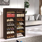 ERONE Shoe Rack Storage Organize, 28 Pairs Portable Double Row with Nonwoven Fabric Cover Shoe Shelf Cabinet for Closet