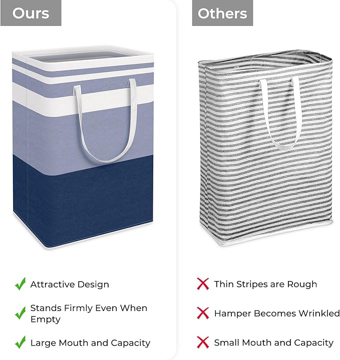HomeHacks 2-Pack Large Laundry Basket, Waterproof, Freestanding Laundry Hamper, Collapsible Tall Clothes Hamper with Extended