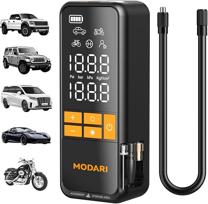 Tire Inflator Portable Air Compressor - 4X Faster 160 PSI Portable Air Pump for Cars - Cordless Tire Inflators with Gauge - Portable Tire Inflator for Car, Pickup, Bike and More