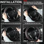 GIANT PANDA Steering Wheel Cover for Ford F150 F250 F350 Expedition - Black+Red Trim