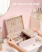 Lolalet Jewelry Box Organizer for Women Girls, 2 Layer Jewelry Organizers and Storage for Necklace Earrings Rings Bracelets, 