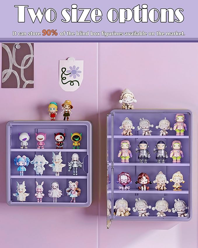 HGYZE Clear Display Case for Figures, 15.75" High, Wall Mounted Shelf with Magnetic Door, Hanging Display Case for Collectibl