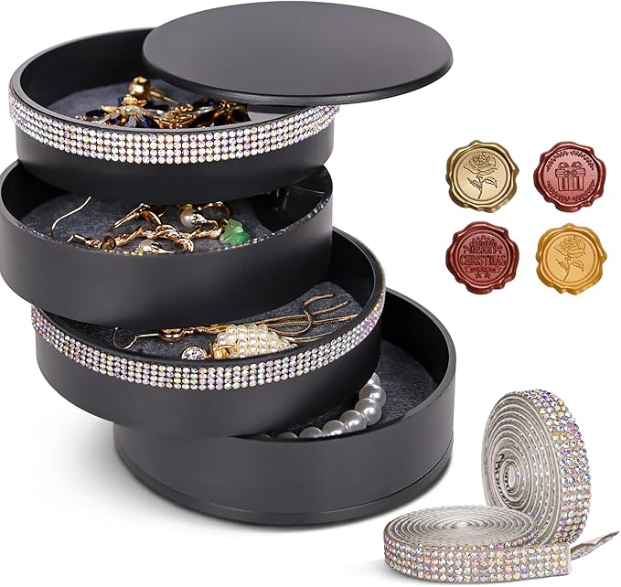 CONBOLA Jewelry Holder Organizer, Christmas Gifts Ideas for Women, Small Jewelry Storage Box Earring Holder, 5-Layer Rotating