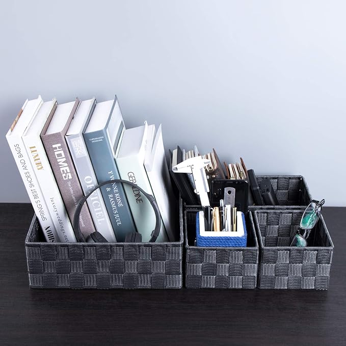 Posprica Woven Storage Baskets for Organizing, Small Baskets Cube Bin Container Tote Organizer Divider for Drawer, Closet, Sh