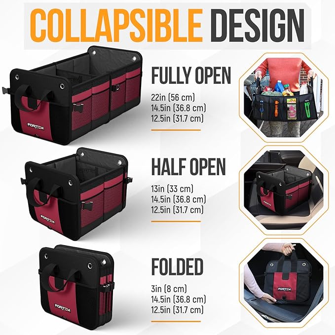 FORTEM Trunk Organizer For SUV Car Organizer and Storage, Collapsible Multi-Compartment Storage Bag Car Accessories for Women