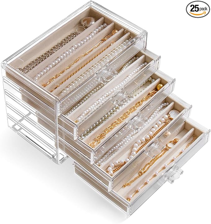 YUFONG Necklace Holder Organizer, Dustproof Necklace Box Velvet Necklace Organizer Box with Lid Clear Acrylic Dustproof Stack