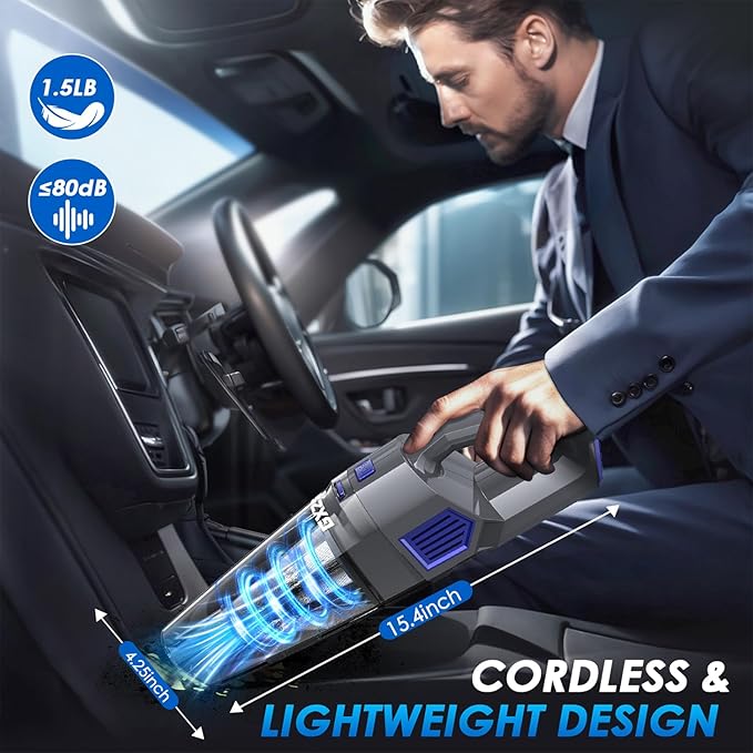 Handheld Vacuum Cordless, 15000PA Strong Suction Hand Held Car Vacuum Cleaner Rechargeable, Portable Hand Vacuum with Multi-N
