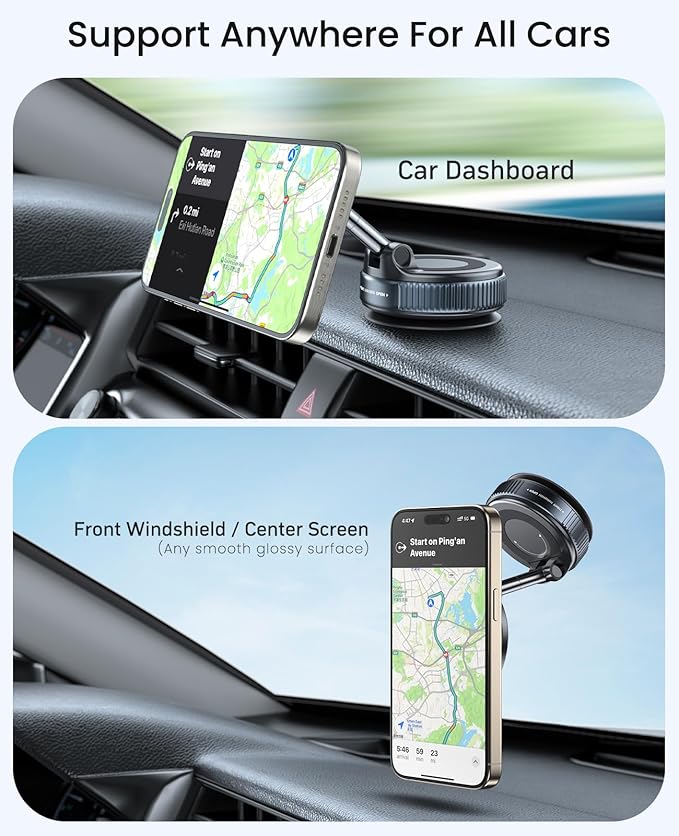 Magnetic Suction Cup Phone Mount for Magsafe, 360° Adjustable Magnetic Car Phone Holder, Pocket Size Foldable Car Mount, Cell Phone Holders for Your Car for iPhone 17 16 15 14 13 12 Series