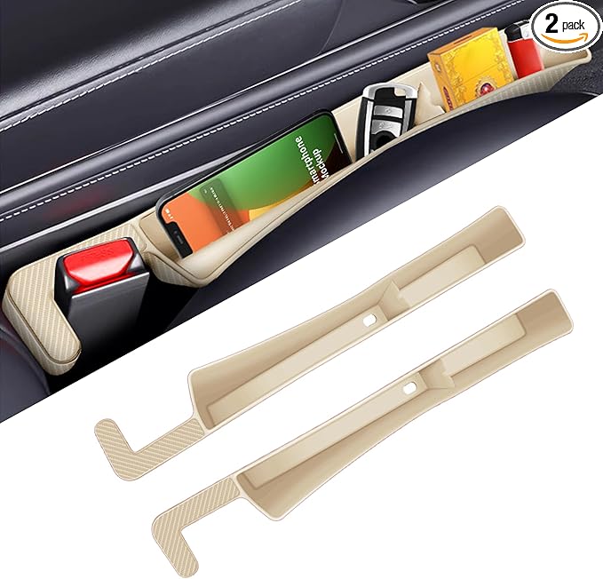 2PCS Car Seat Gap Filler, Anti-Drop Vehicle Console Crevice Blocker with 2 Storage Areas, Seat Side Seam Organizer Plug from Droping, Universal Automotive Interior Accessories(Beige)