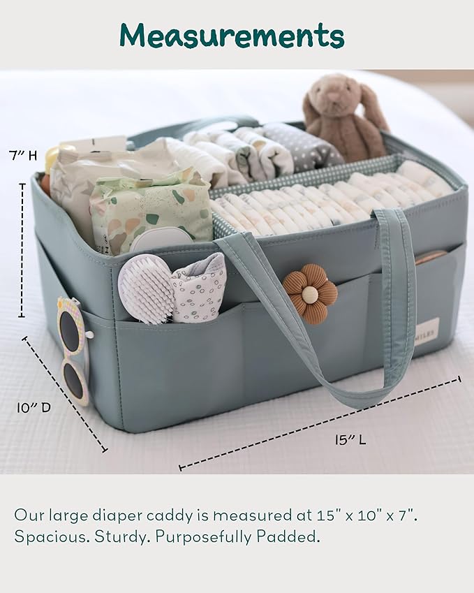 Lily Miles Baby Diaper Caddy Organizer, Wipeable Diaper Organizer Basket with 8 Pockets for Newborn Essentials, Nursery Tote 