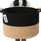 65L Extra Large Woven Cotton Rope Blanket Basket with Handles, Laundry Hamper Storage Bin for Pillows, Comforters,Clothes, To
