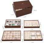 Voova Stackable Jewelry Organizer Tray with Lid, PU Leather Jewelry Storage Holder for Drawer Inserts, Jewellery Display Box 