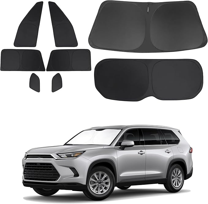 TINGLU Window Shades for Toyota Grand Highlander XLE 2024-2026 Accessories Car Side Full Windows Rear Triangular Windshield Sun Shade Sun UV Rays & Privacy Protection for Camping 8PCS