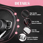 CAR PASS Car Seat Covers Full Set for Women Girls with Waterproof Car Floor Mats,Anti-Slip Leather Steering Wheel Cover,Unive