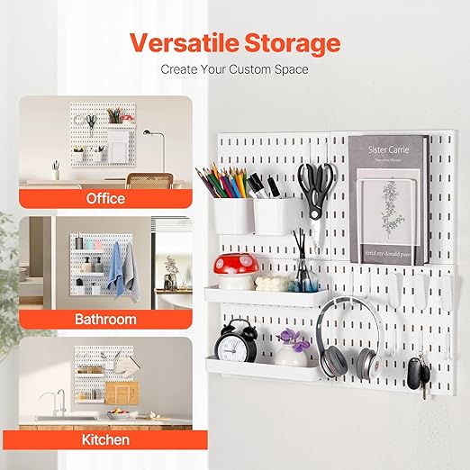 VEVOR Pegboard Combination Kit, 11" x 11" Plastic Pegboard, 4 Panels, Peg Board Wall Organizer Kit with Accessories, for Gara