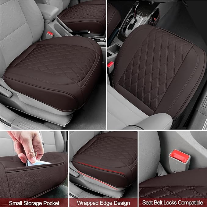 2 Pack Leather Front Car Seat Cover Bottom Car Seat, Anti-Slip and Full Wrap Driver Seat Protectors with Storage Pocket, Luxu