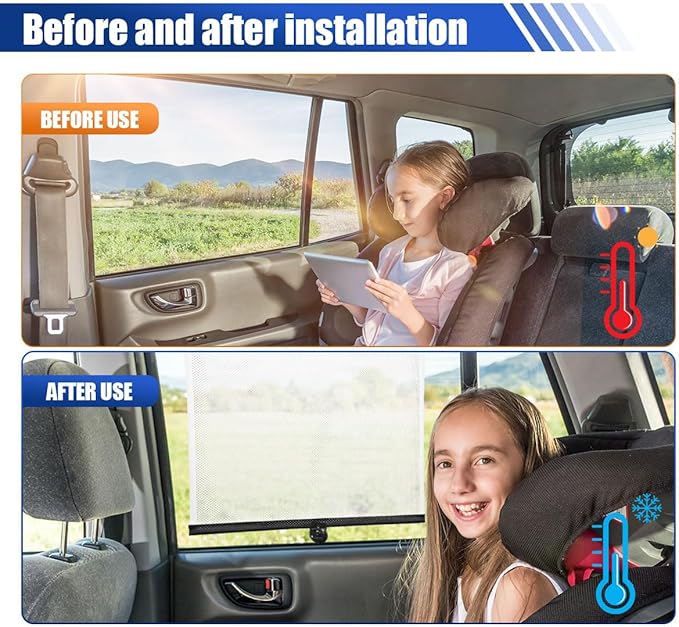 2PCS Car Side Window Sun Shade for Baby/Kids- 18"×14" Retractable Roller Car Window Shade with Suction Cups - Blocks Heat and UV Rays Glare Protection- Baby Travel Accessories for Cars (White)